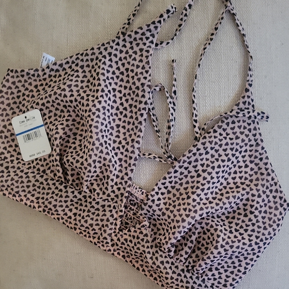Free People Pink and Black Heart Print Bra